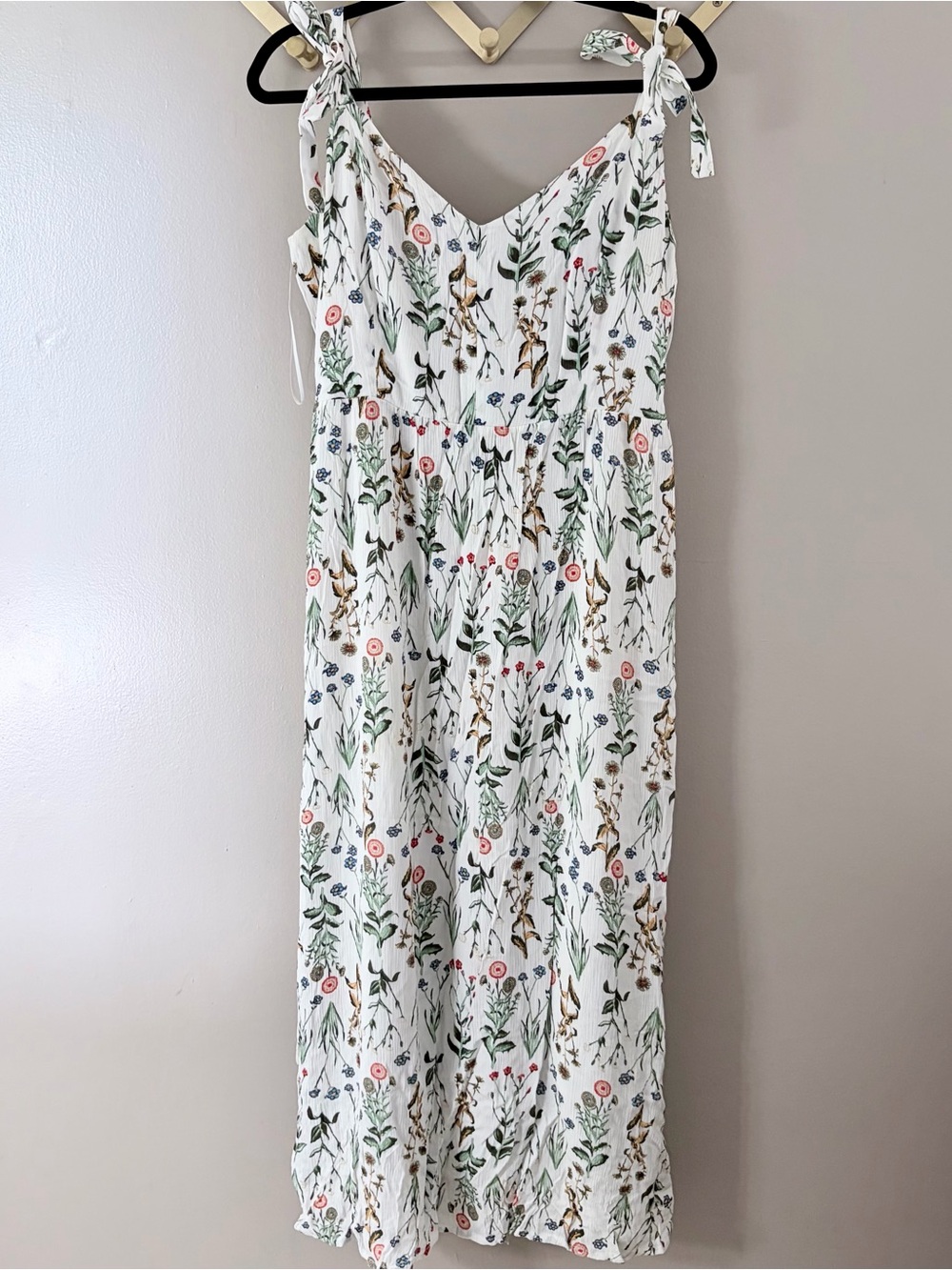 Tabitha Webb Floral Maxi Dress Size L Smocked Tie Strap White Boho